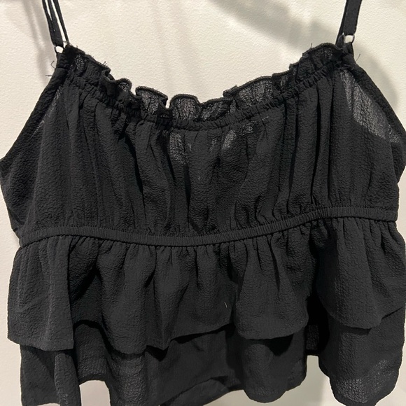 Wild Fable Black Cropped Ruffled Tie Front Camisole Size Medium - Picture 7 of 14